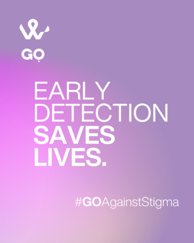 Purple background that says " early detection saves lives"